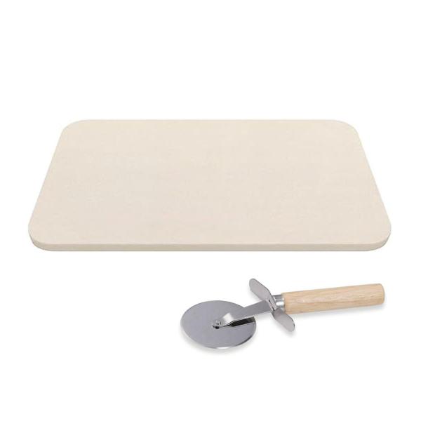 Pizza Stone Set 38x30cm – Cordierite Grilling Stone for Braai & Oven with Stainless Steel Wheel Cutter – Perfect Crispy Crust Pizza at Home