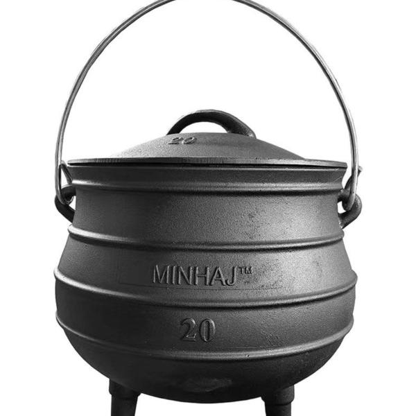 Minhaj Cast Iron Potjie Pot Size 20 – Traditional South African 56L Cast Iron Cauldron